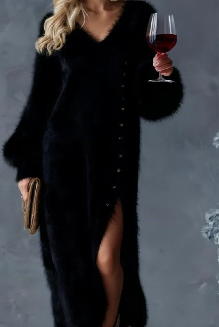 Soraya | Stijlvolle Pluche Jurk met Zijslit