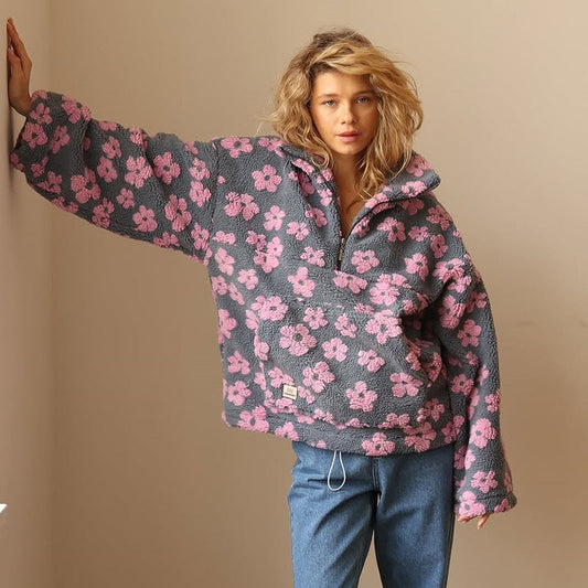 Tessa | Zachte Fleece Trui met Bloemenprint