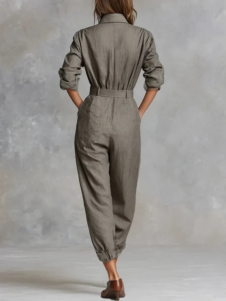 Sophie | Katoenen-linnen jumpsuit met lange mouwen