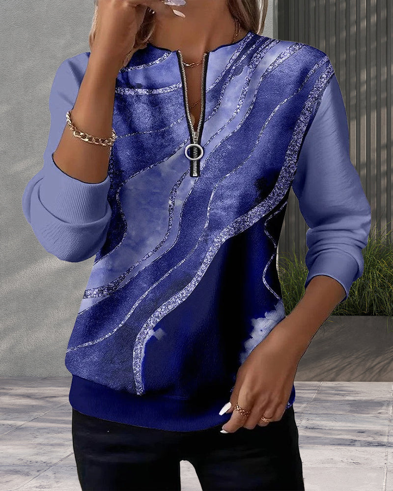 Denise | Top met Lange Mouwen en Kwart Rits