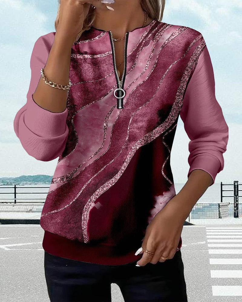 Denise | Top met Lange Mouwen en Kwart Rits