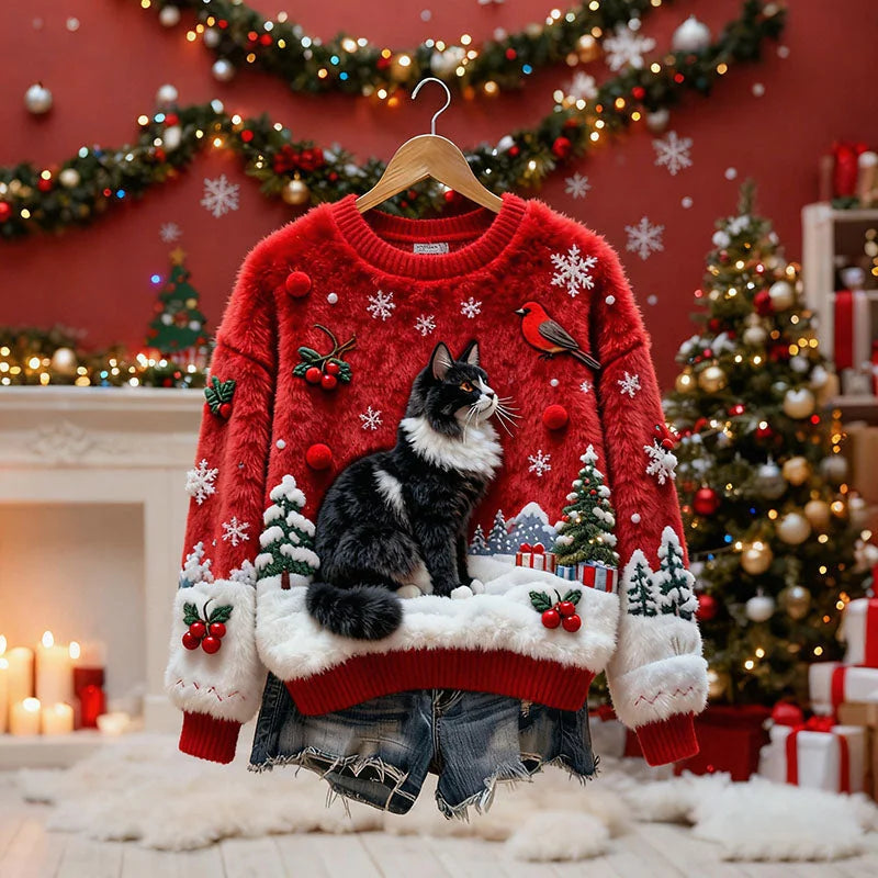 Chantal | Kersttrui met Schattige Kattenprint