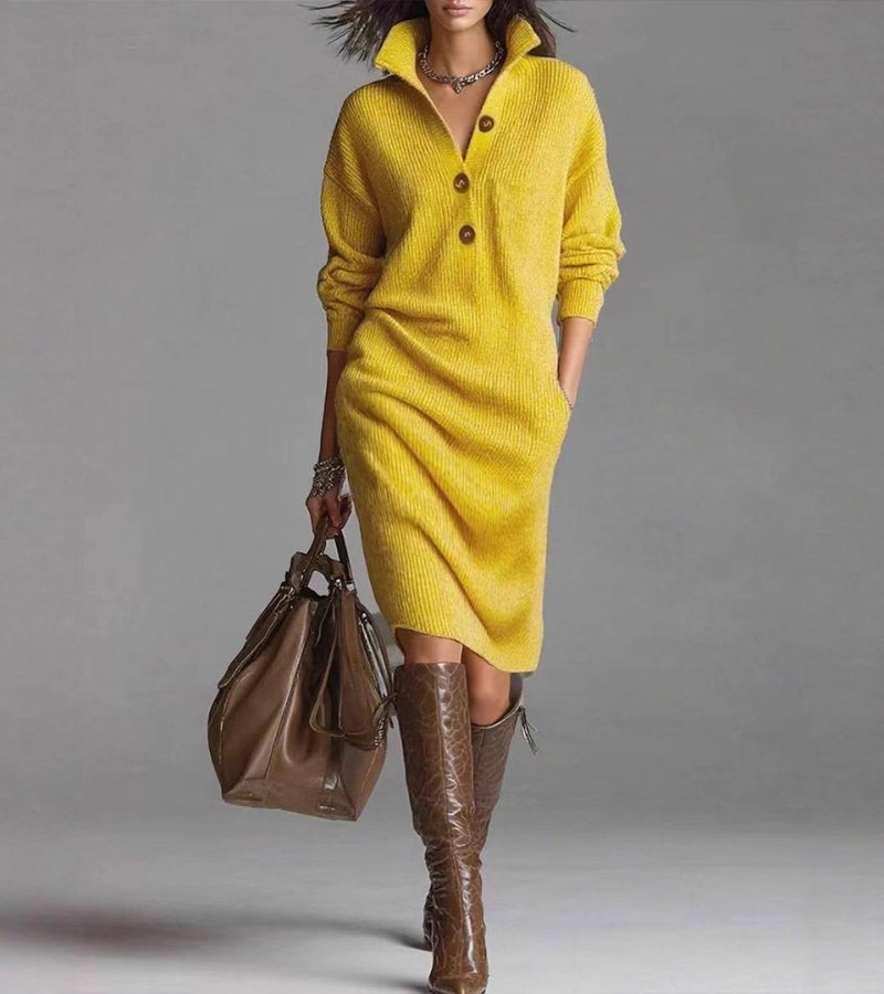Fleur | Elegante Gebreide Jurk met Knopen