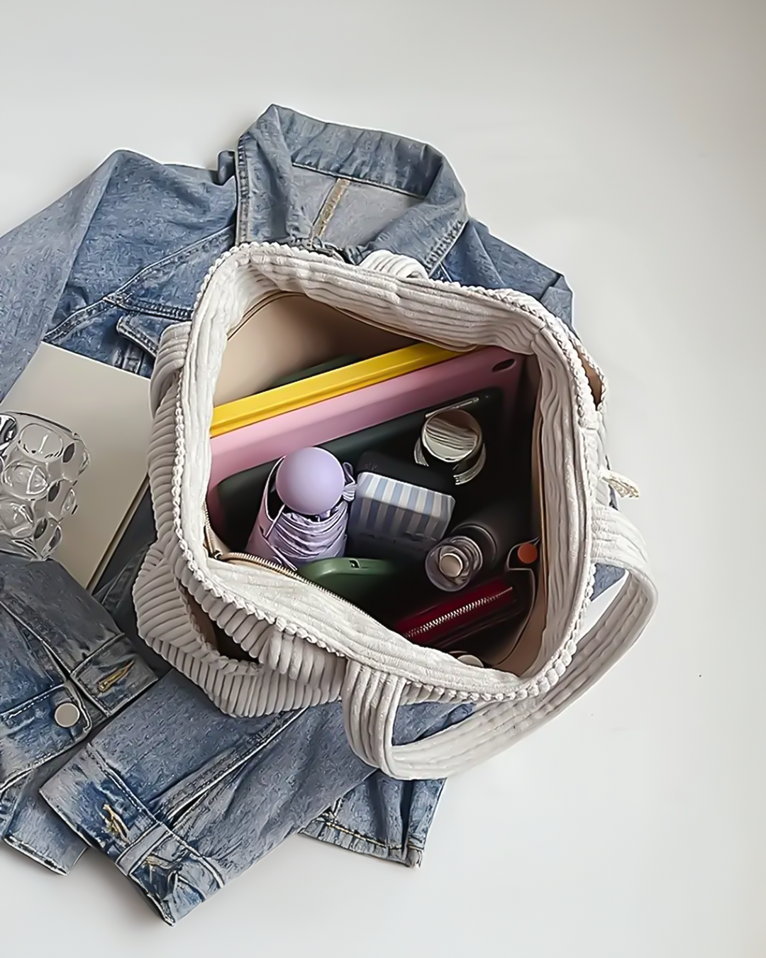 Liva – Geribbelde Schoudertas met Koorddetail