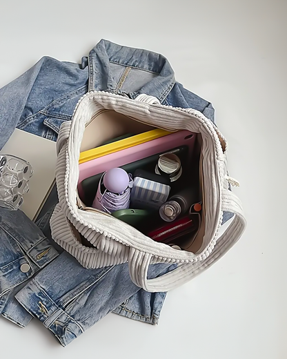 Liva – Geribbelde Schoudertas met Koorddetail