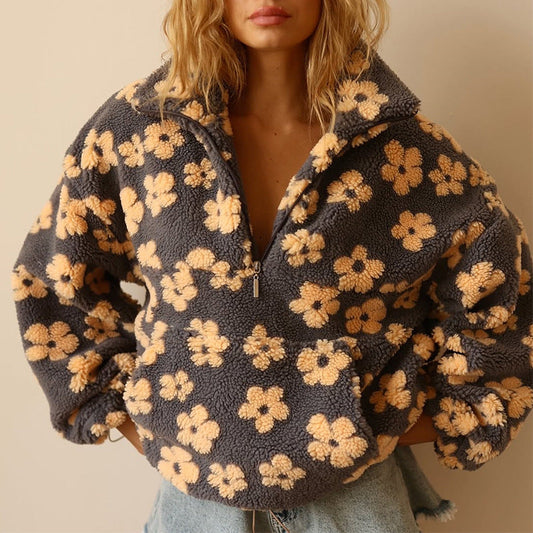 Tessa | Zachte Fleece Trui met Bloemenprint